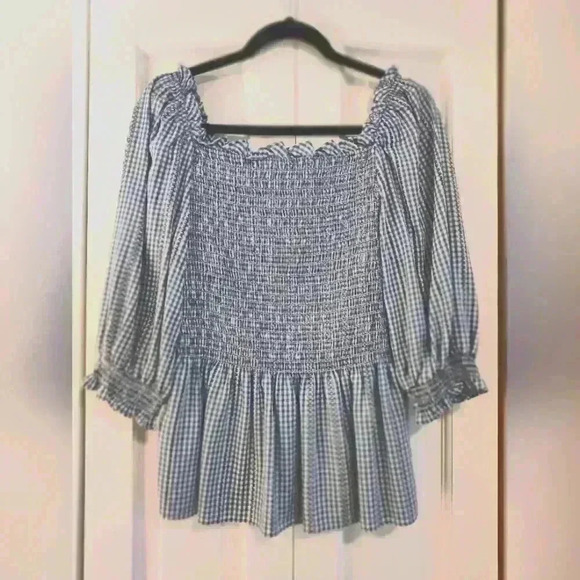 Max Studio top| blue/white gingham | size Large - Picture 3 of 5